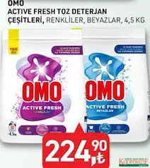 OMO ACTİVE FRESH TOZ DETERJAN ÇEŞİTLERİ 4,5 KG fiyat ve kampanya bilgisi